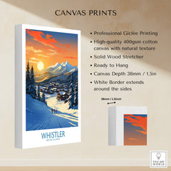 Whistler Wall Art Ski Poster showcasing a beautiful ski landscape with detailed description and framing features.