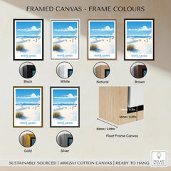White Sands National Park art print with six frame color options: black, white, natural, brown, gold, silver.