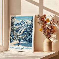 Whiteface New York Print | Skiing Scene Wall Art featuring a skier on a snowy Whiteface Mountain.