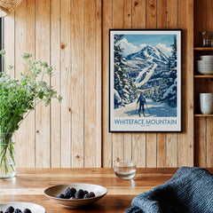 Whiteface New York Print | Skiing Scene Wall Art featuring a skier at Whiteface Mountain surrounded by snow-covered trees.