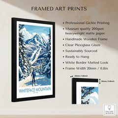 Whiteface New York Print | Skiing Scene Wall Art framed print of Whiteface Mountain with skier in snowy landscape.