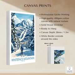 Whiteface New York Print | Skiing Scene Wall Art showcasing a skier on Whiteface Mountain surrounded by snow and trees.