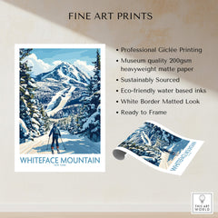 Whiteface New York Print | Skiing Scene Wall Art featuring a skier on Whiteface Mountain with snowy trees.