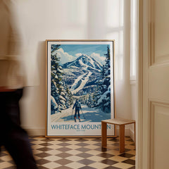 Whiteface New York Print | Skiing Scene Wall Art featuring a skier on Whiteface Mountain surrounded by snow-covered trees.
