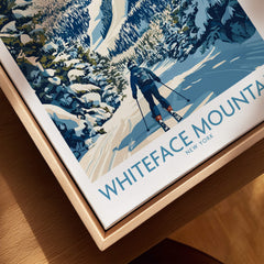Whiteface New York Print | Skiing Scene Wall Art featuring a skier on a snowy trail surrounded by trees.