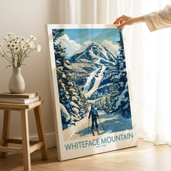 Whiteface New York Print | Skiing Scene Wall Art featuring a skier on a snowy Whiteface Mountain.