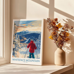 Whiteface Mountain Ski Wall Art Ski Print depicting a skier enjoying the snowy landscape of Whiteface Mountain, New York.