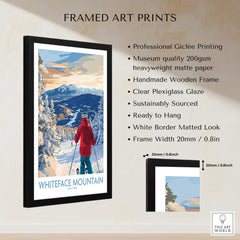 Whiteface Mountain Ski Wall Art Ski Print featuring a skier in a stunning snow-covered landscape with vibrant colors.