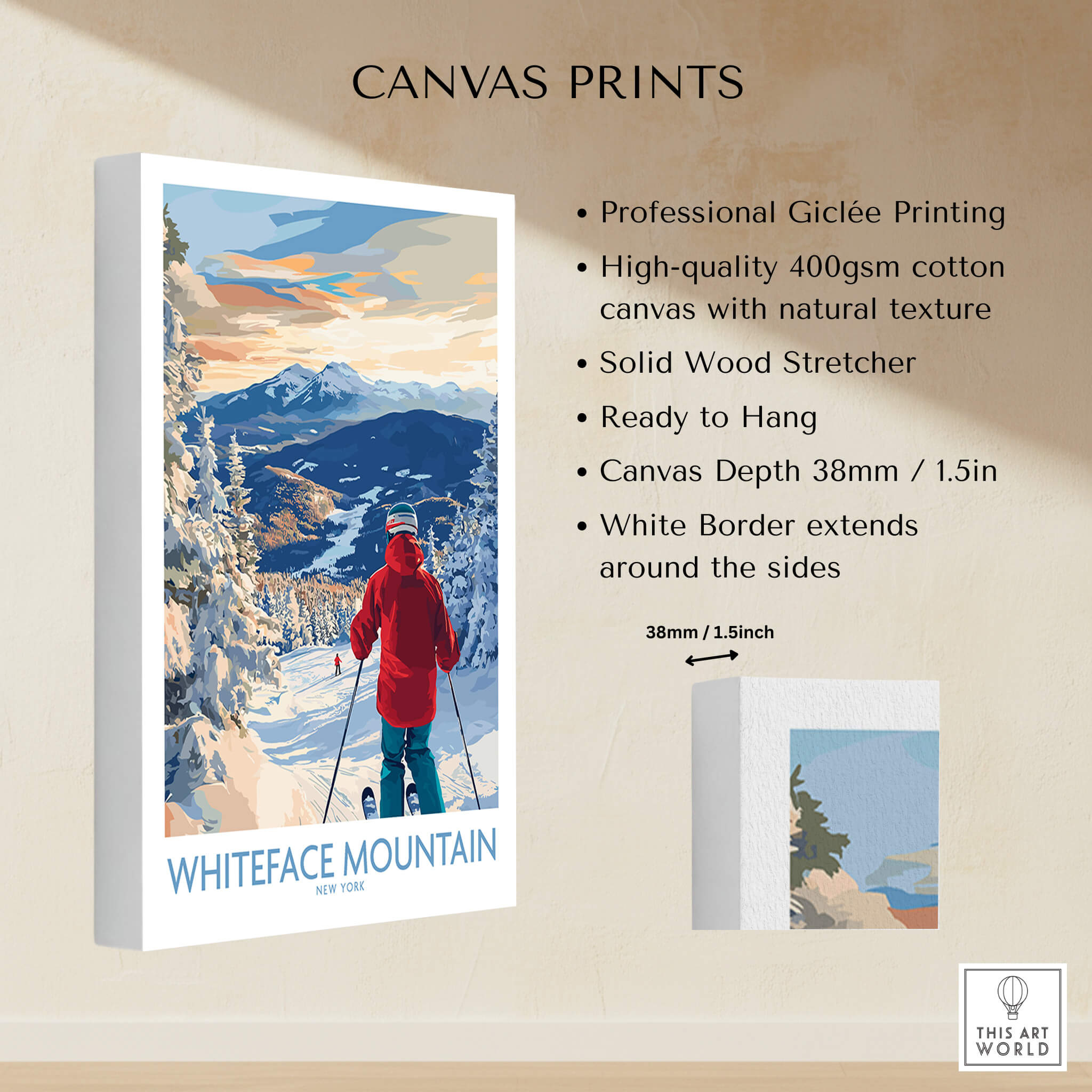Whiteface Mountain Ski Wall Art Ski Print showcasing professional Giclée printing on high-quality canvas.