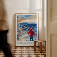 Whiteface Mountain Ski Wall Art Ski Print featuring a skier against a scenic winter backdrop.