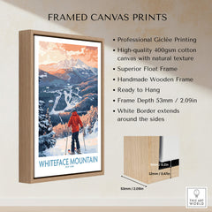 New York Ski Print | Whiteface Downhill Scene Poster framed canvas print with wooden frame and natural texture.