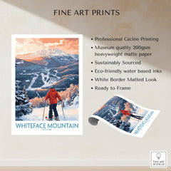 New York Ski Print | Whiteface Downhill Scene Poster featuring a skier at Whiteface Mountain.