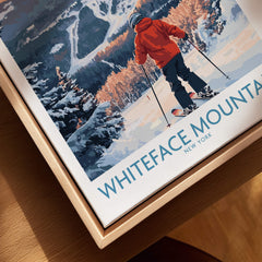 New York Ski Print | Whiteface Downhill Scene Poster featuring a skier at Whiteface Mountain in New York.