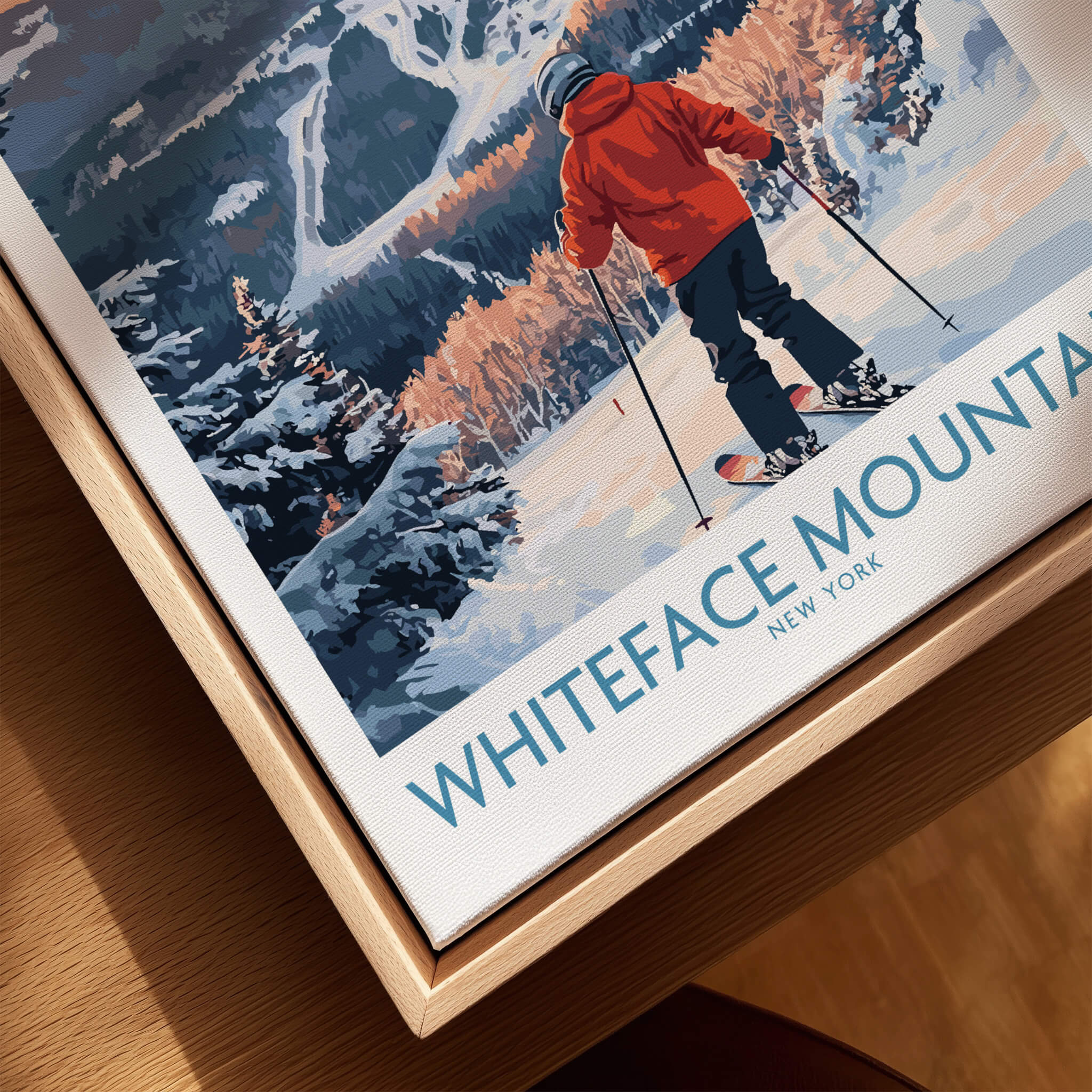 New York Ski Print | Whiteface Downhill Scene Poster featuring a skier at Whiteface Mountain in New York.