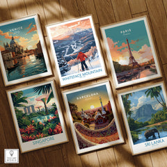 New York Ski Print | Whiteface Downhill Scene Poster featuring various travel artwork including Venice, Paris, and Singapore.