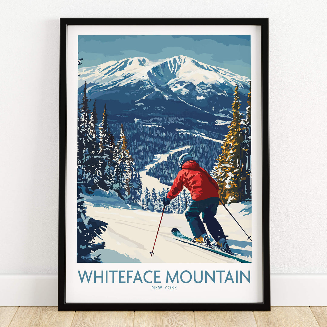 Ski Whiteface, NY | Winter wall art - skier on slope.