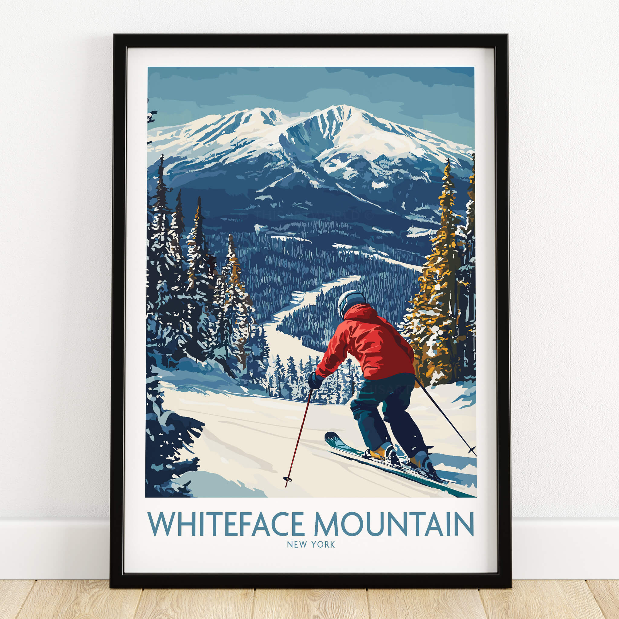 Ski Whiteface, NY | Winter wall art - skier on slope.