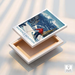 Ski Whiteface, NY | Winter wall art - skier on slope - art print of skier on slopes with Whiteface Mountain background.