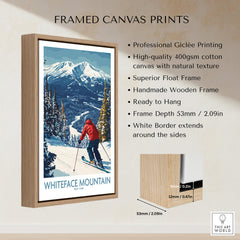 Ski Whiteface, NY | Winter wall art - skier on slope framed canvas print with mountain background.