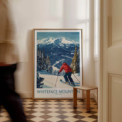 Ski Whiteface, NY | Winter wall art - skier on slope in a stylish red jacket.