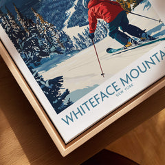 Ski Whiteface, NY | Winter wall art - skier on slope with trees and mountain backdrop.