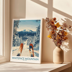 Ski Whiteface Poster | Skis in a winter landscape featuring a beautiful snowy mountain view.