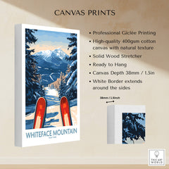 Ski Poster Whiteface Mountain Ski Resort with vibrant colors and winter landscape, perfect for ski enthusiasts.