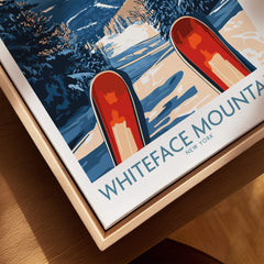 Ski Poster Whiteface Mountain Ski Resort featuring vibrant skis and a scenic winter landscape.
