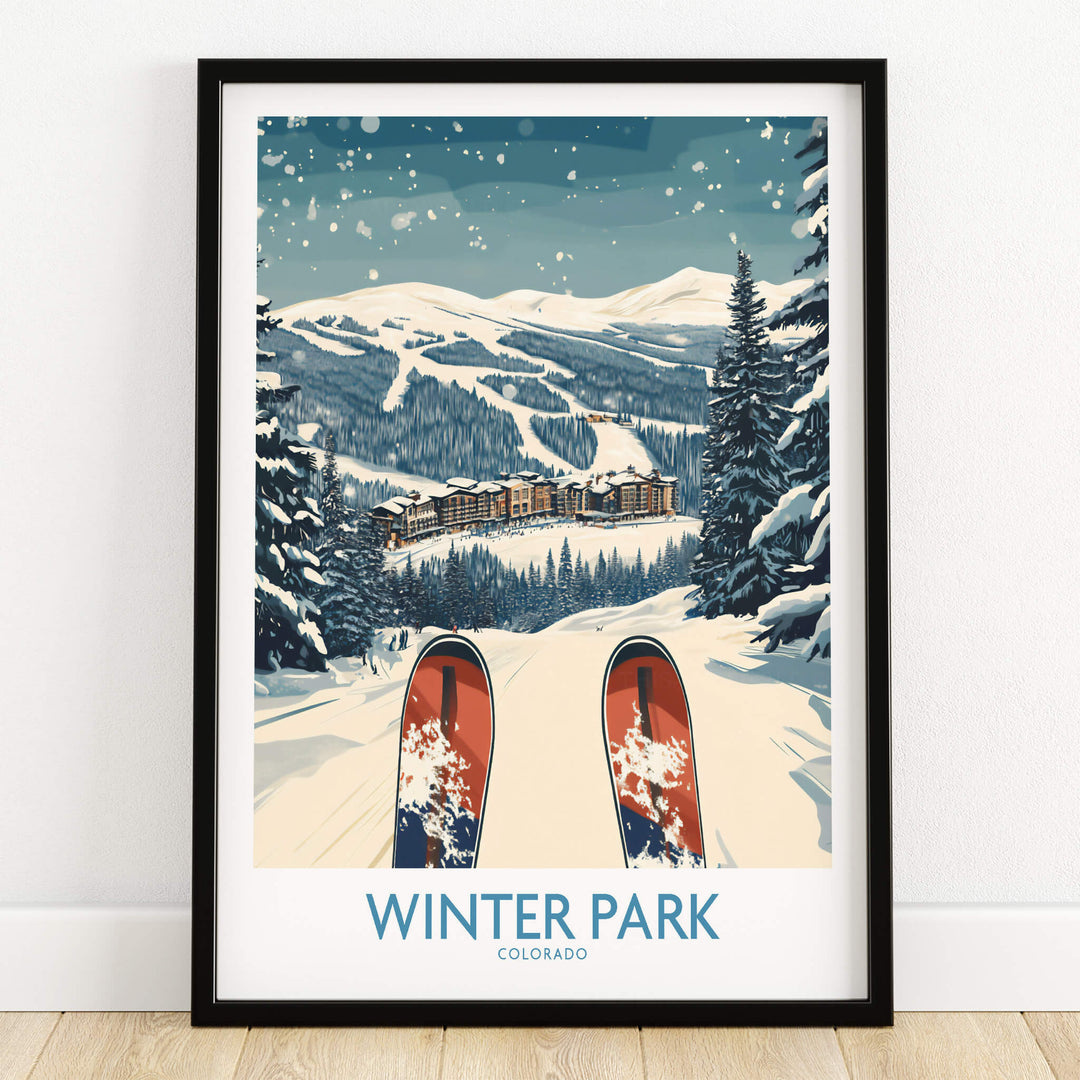 Winter Park Ski Print -  Colorado showcasing a skier's view of snowy slopes and mountains in Winter Park, Colorado.