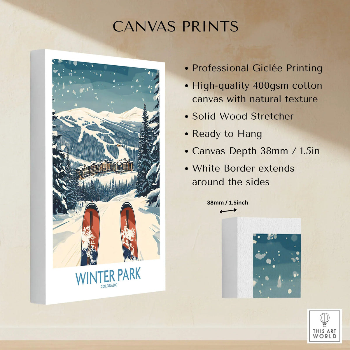 Winter Park Ski Print - Colorado showcasing professional Giclée printing and stunning winter mountain scenery.
