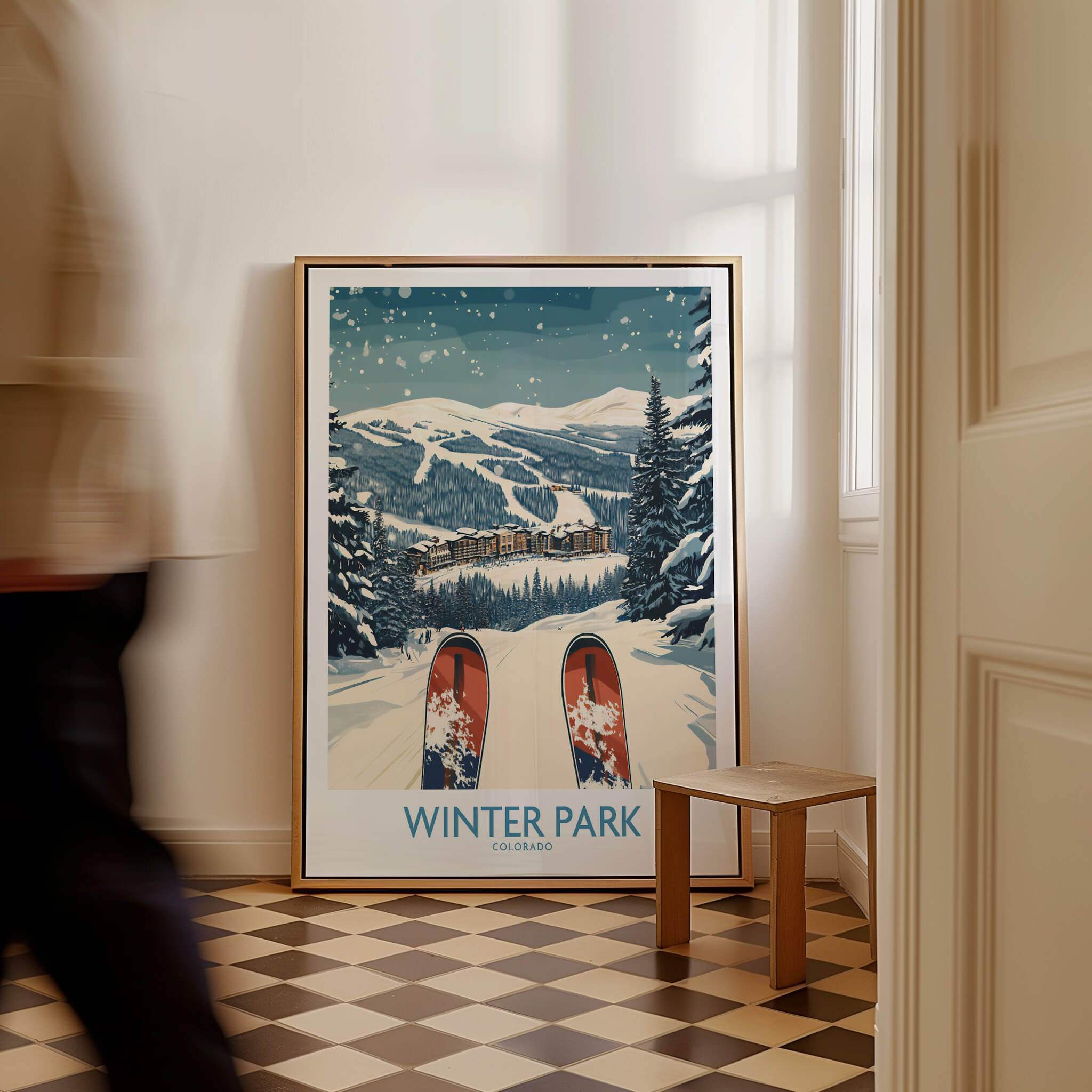 Winter Park Ski Print - Colorado framed art showcasing snowy slopes and ski scenery.