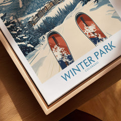 Winter Park Ski Print - Colorado showcasing ski tracks in snowy landscape with Winter Park details.