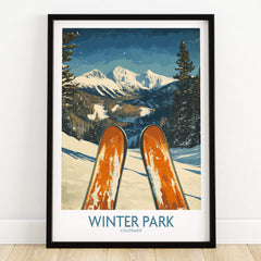 Winter Park Wall Art - Colorado Ski Poster featuring skis and snowy mountain scenery.