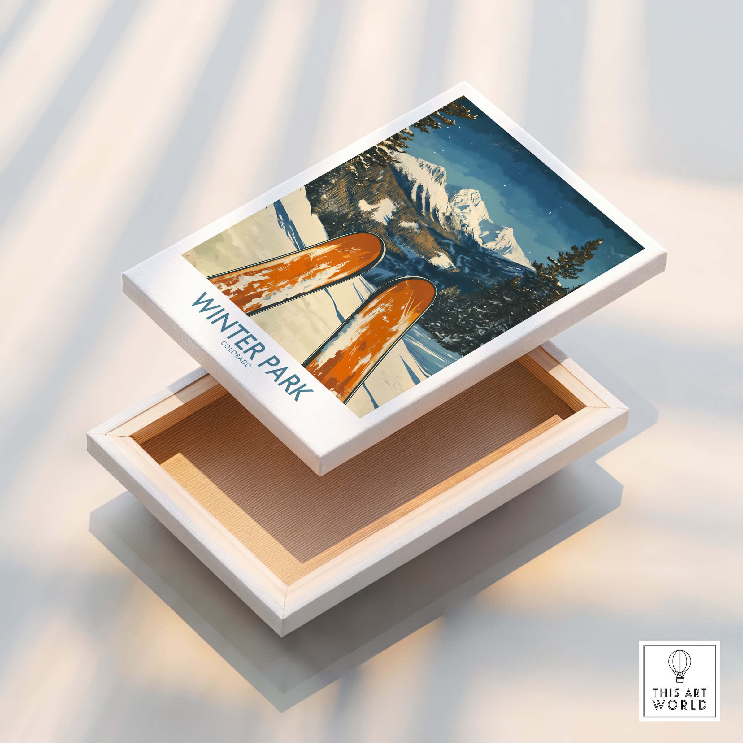 Winter Park Wall Art - Colorado Ski Poster featuring snowy mountains and vintage ski design.