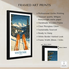 Winter Park Wall Art - Colorado Ski Poster framed with professional giclée printing and a handmade wooden frame.
