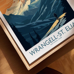 Wrangell-St. Elias National Park art print with mountain landscape in natural wood frame