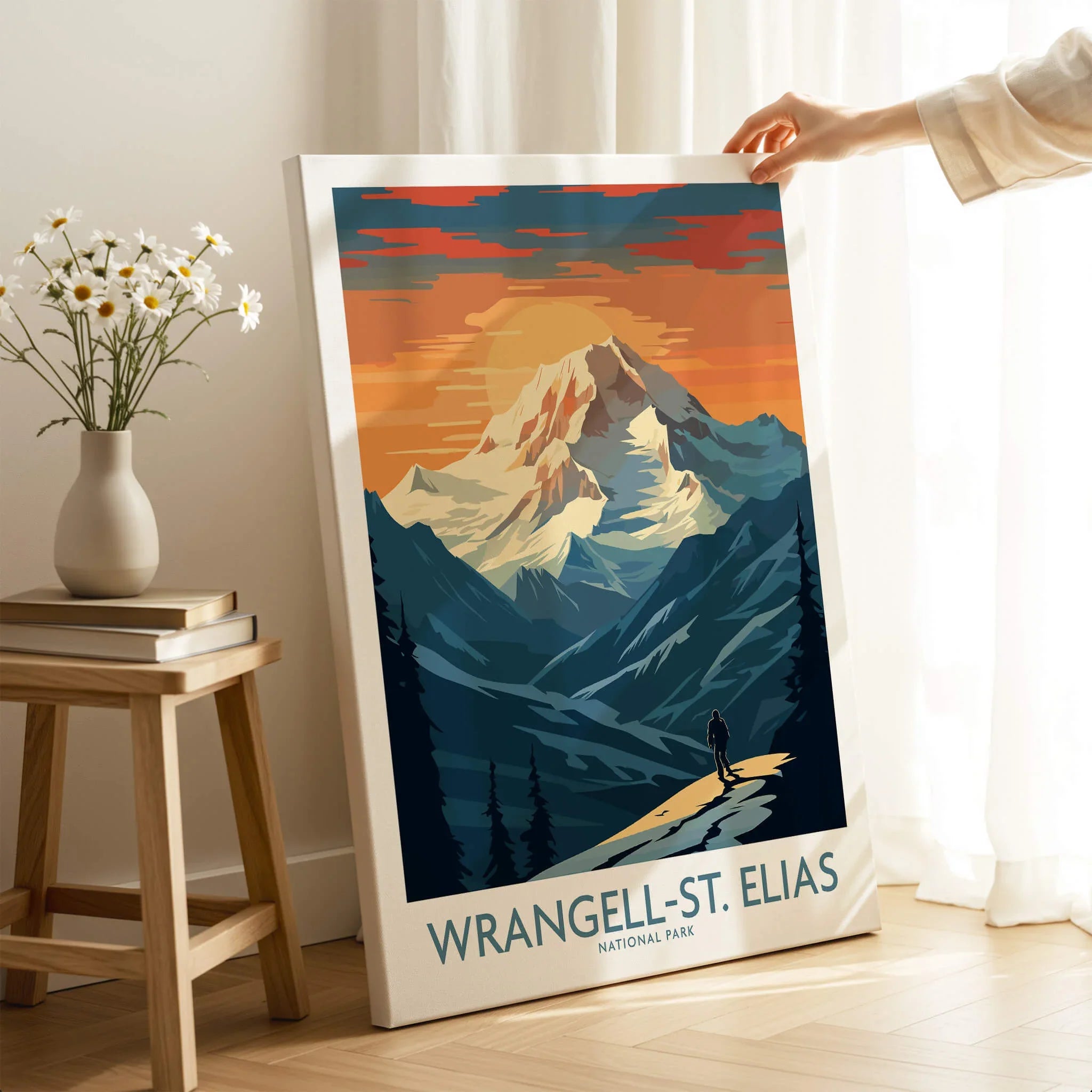 Wrangell-St. Elias National Park canvas print with mountain landscape in modern home setting