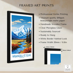 Framed Wrangell-St. Elias National Park art print with mountain landscape, product details listed.