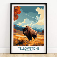 Yellowstone Poster | National Park featuring a majestic bison in a vibrant landscape, perfect for home decor.