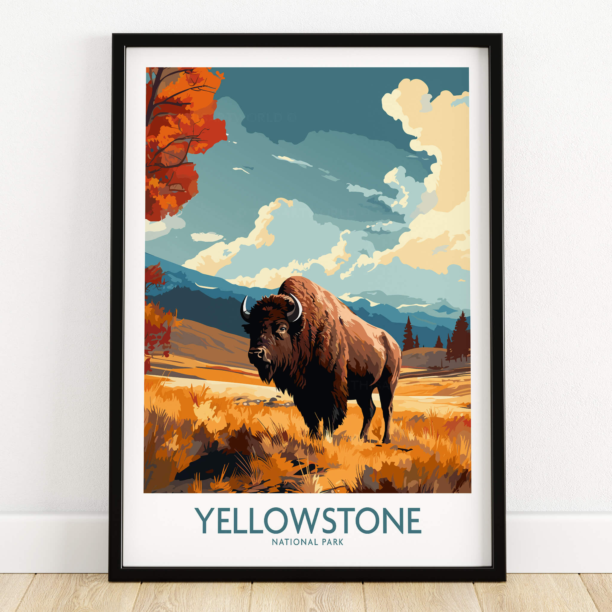 Yellowstone Poster | National Park featuring a majestic bison in a vibrant landscape, perfect for home decor.