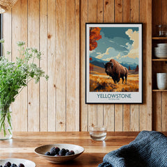 Yellowstone Poster | National Park featuring a majestic bison against a vibrant landscape, perfect for home decor.
