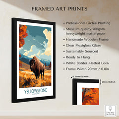 Yellowstone Poster | National Park featuring a bison in a vibrant landscape, framed and ready to hang.