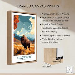 Yellowstone Poster | National Park framed canvas print showcasing a bison in a vibrant landscape.