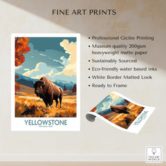 Yellowstone Poster | National Park featuring a majestic bison amidst the vibrant landscape of Yellowstone.