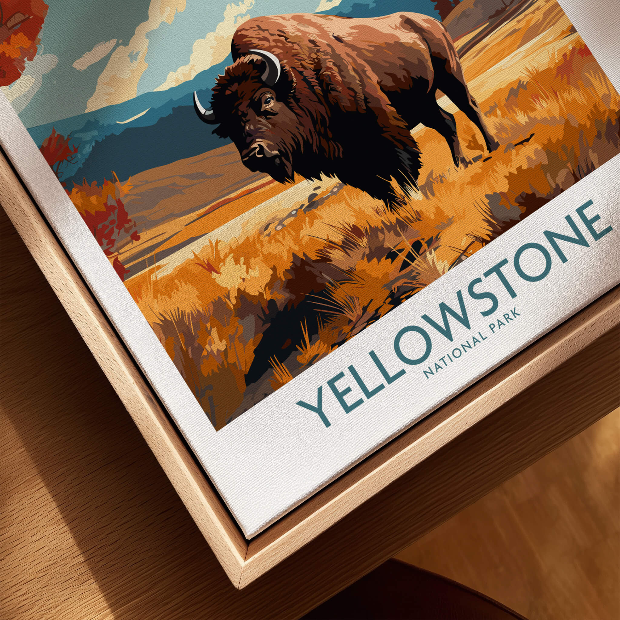 Yellowstone Poster | National Park featuring a majestic bison in a vibrant landscape