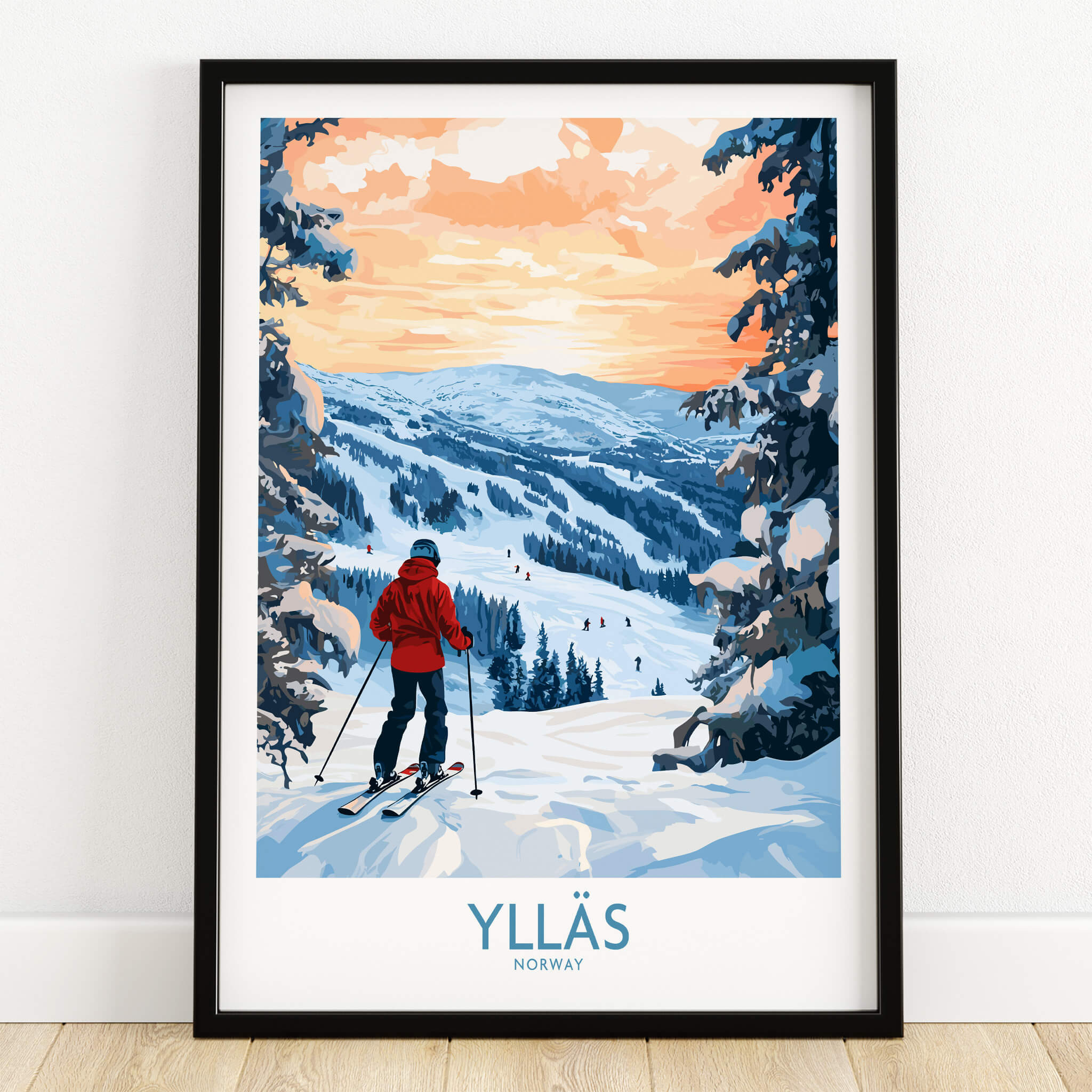 Ylläs Norway Wall Art | Skiing on Slopes Illustration