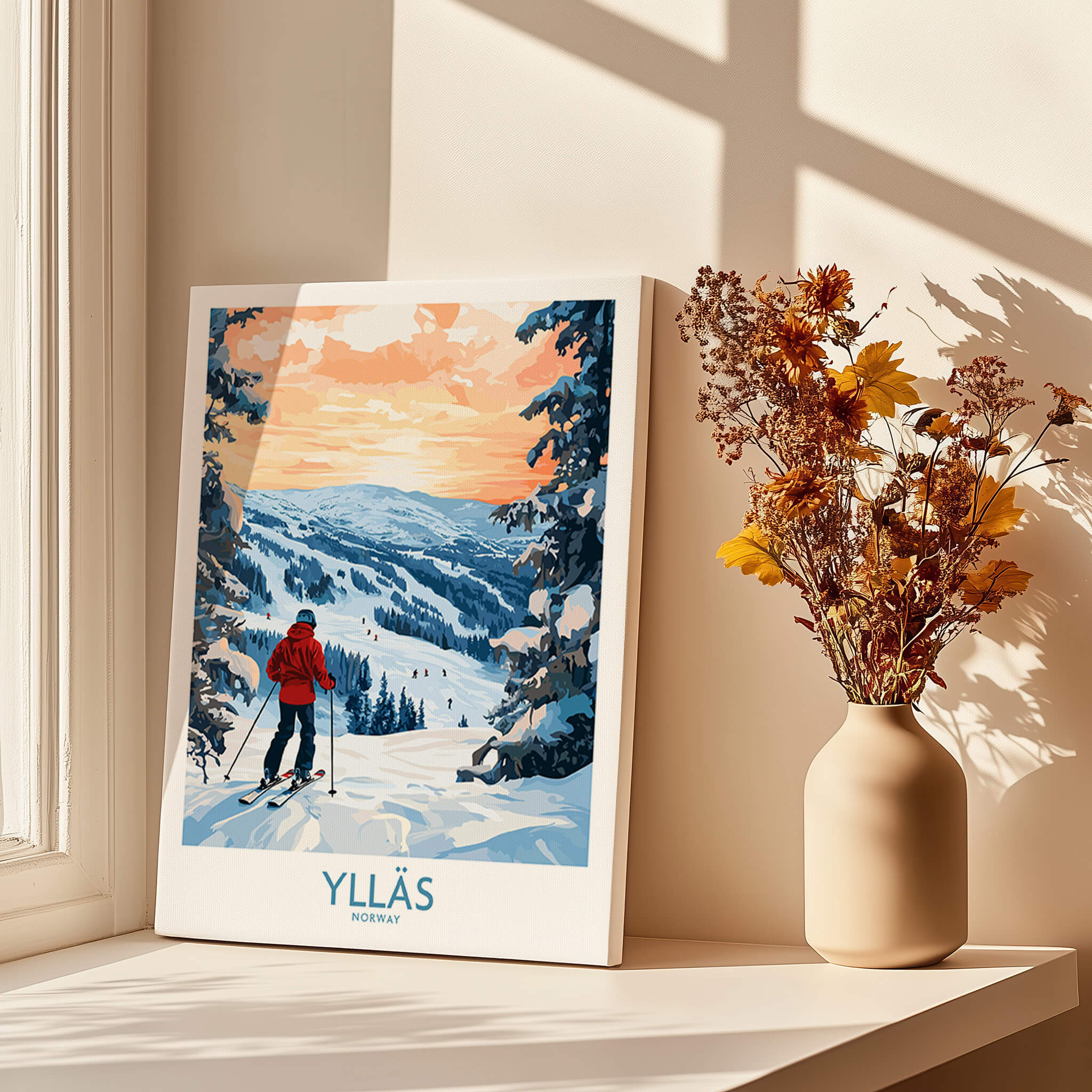 Ylläs Norway Wall Art | Skiing on Slopes Illustration