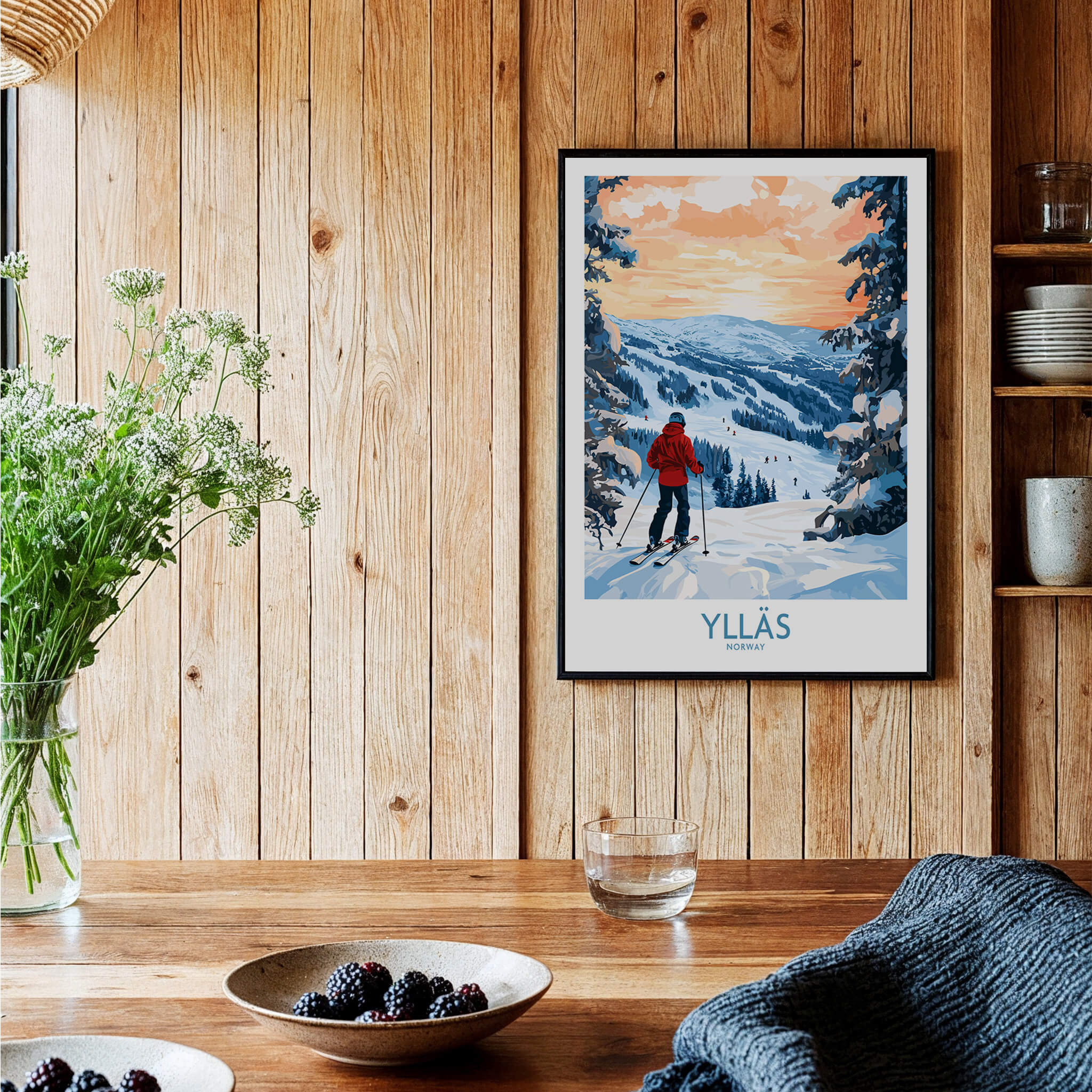 Ylläs Norway Wall Art | Skiing on Slopes Illustration