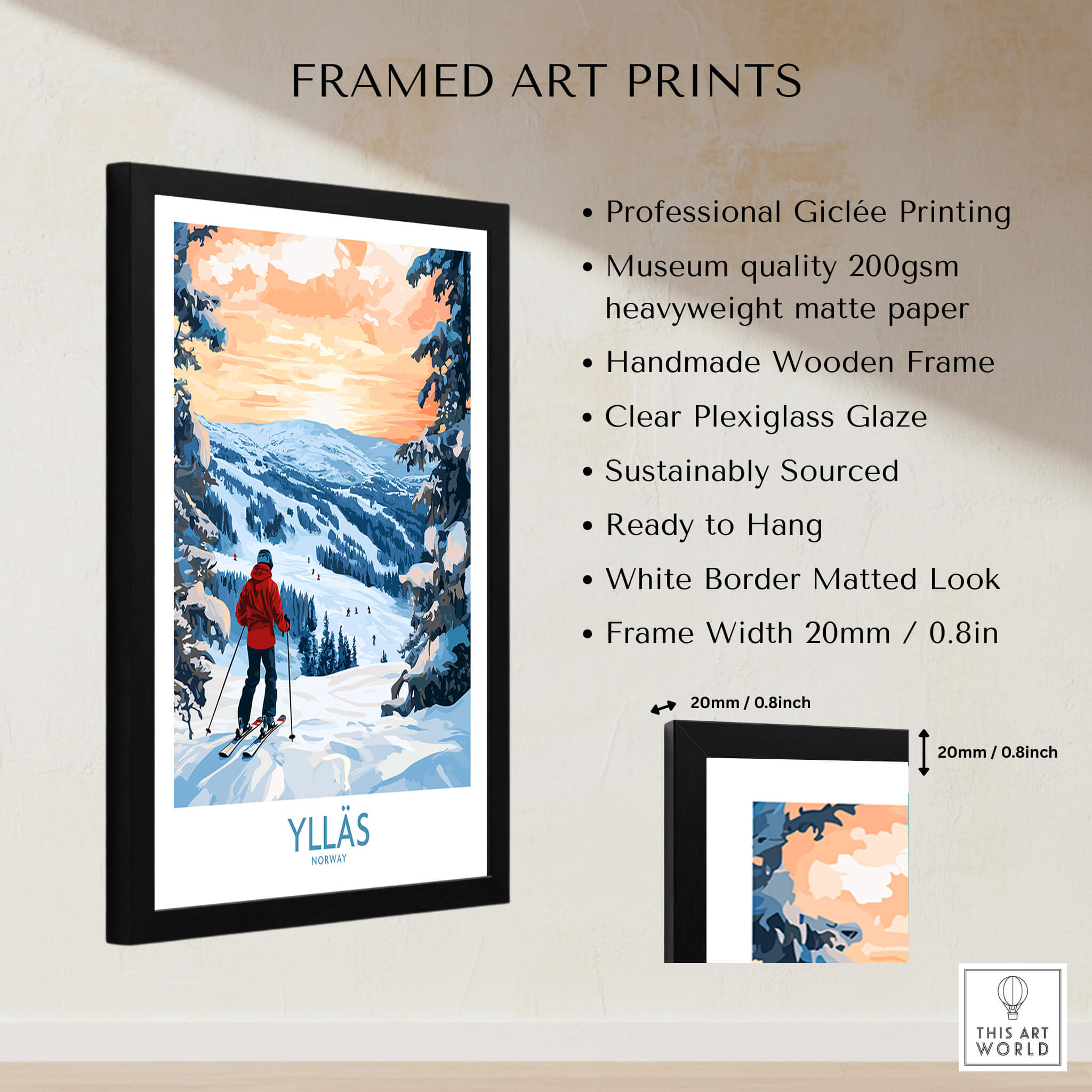 Ylläs Norway Wall Art | Skiing on Slopes Illustration