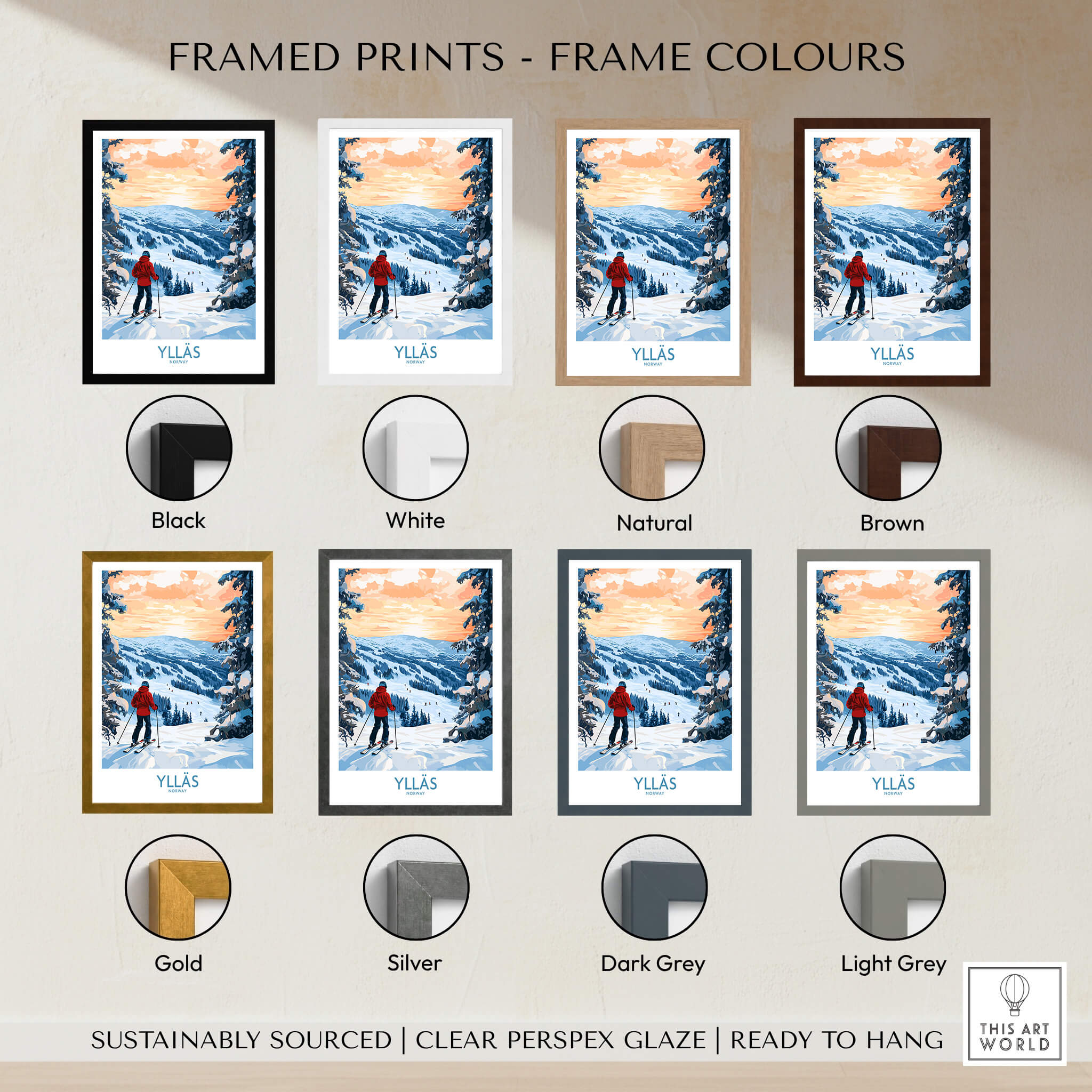 Ylläs Norway Wall Art | Skiing on Slopes Illustration